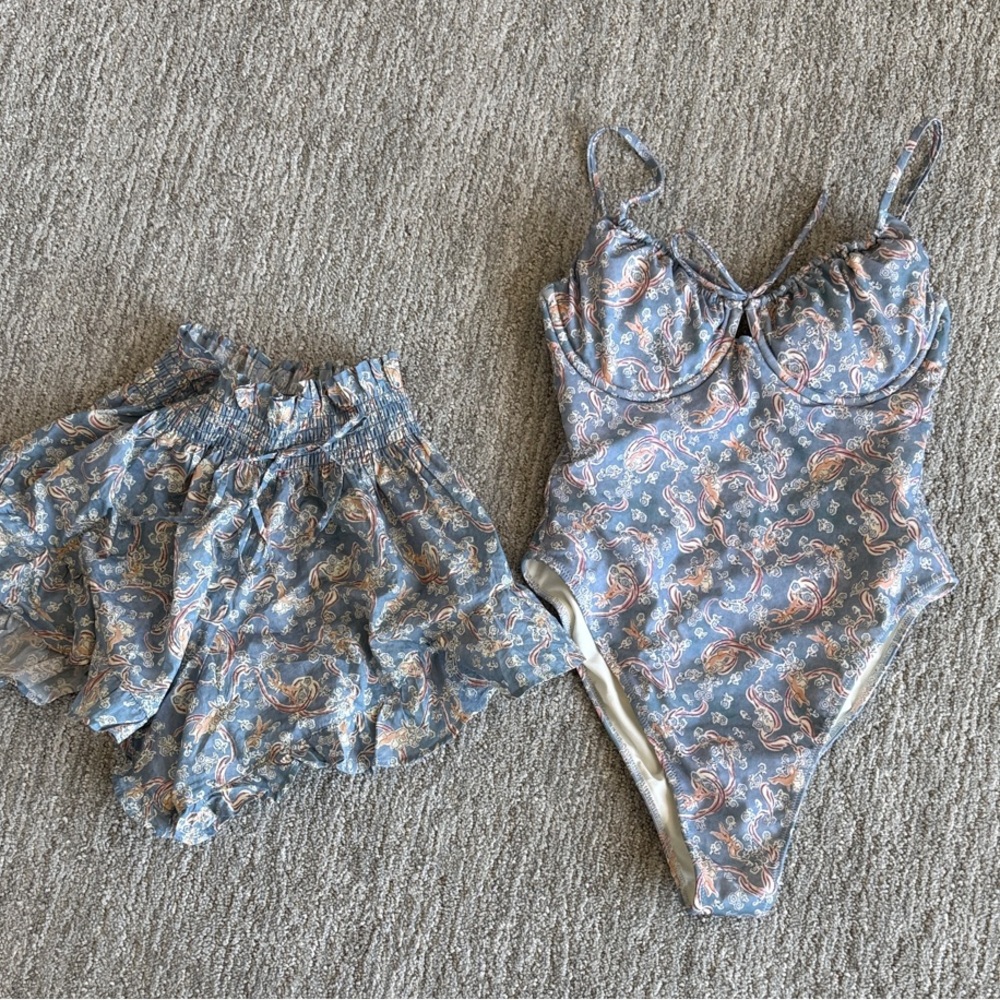 Montce Blue Paisley One-Piece Swimsuit with Matching Shorts